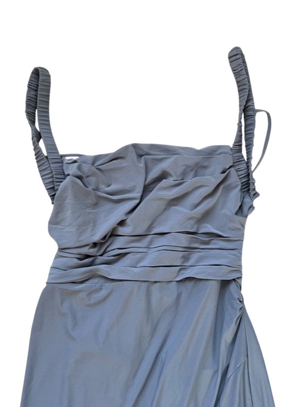 Azazie Nikki dress Dusty Blue Sheath Corset Luxe Knit sleeveless size A14 maxi - Picture 3 of 6